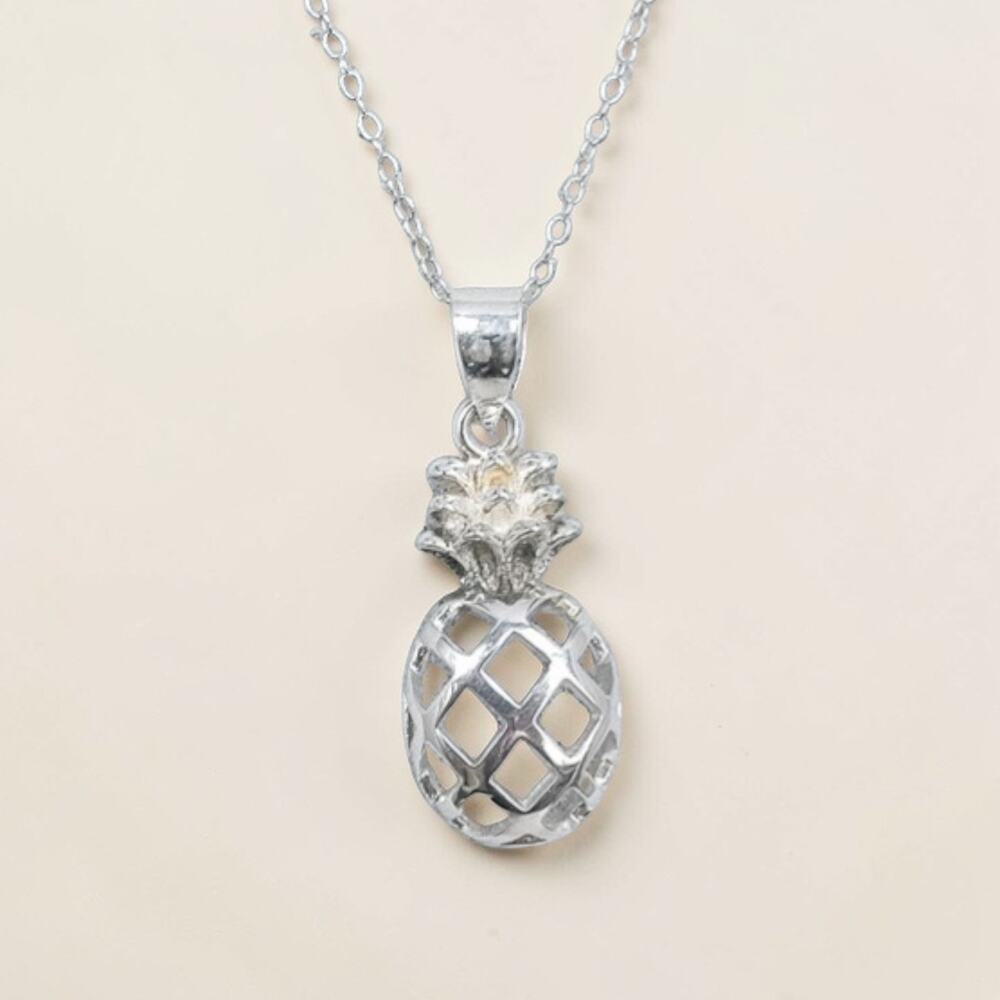 Sterling Silver Lattice Pineapple Pendant Necklace Hawaii Theme 18 Inch 1.8g